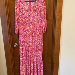 Boden Vibrant Pink Paisley Long Sleeve Dress